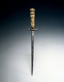 Stiletto with Grip Fashioned as Figures of Charity, Justice, and Hope, c. 1650. Creator: Unknown