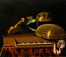 Still Life with Musical Instruments and Books, Mid of 17th cen.. Artist: Bettera, Bartolomeo (1639-c. 1688)