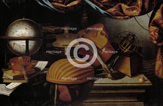 Still Life with Musical Instruments, Globe and Armillary Sphere, 17th century. Creator: Baschenis, Evaristo (1617-1677).