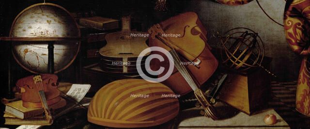 Still Life with Musical Instruments, Globe and Armillary Sphere (Detail), 17th century. Creator: Baschenis, Evaristo (1617-1677).