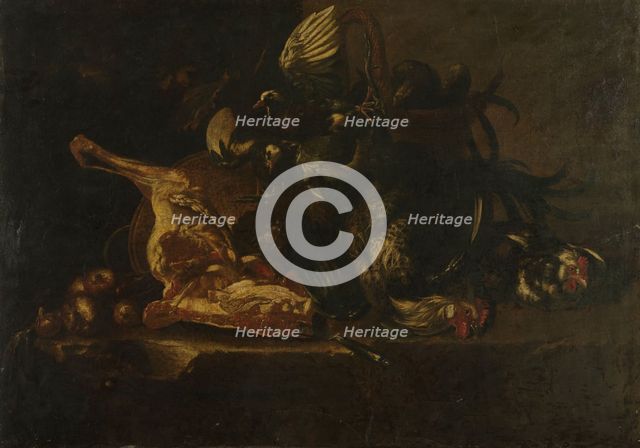 Still life with meat and dead birds, 1660-1671. Creator: Christoffel Puytlinck.