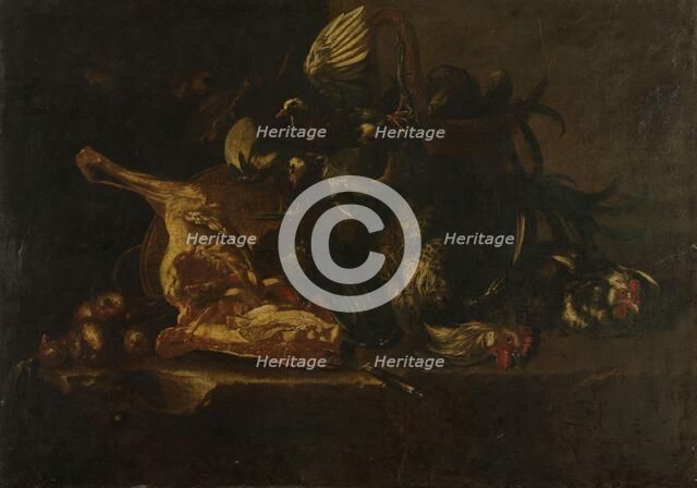 Still life with meat and dead birds, 1660-1671. Creator: Christoffel Puytlinck.