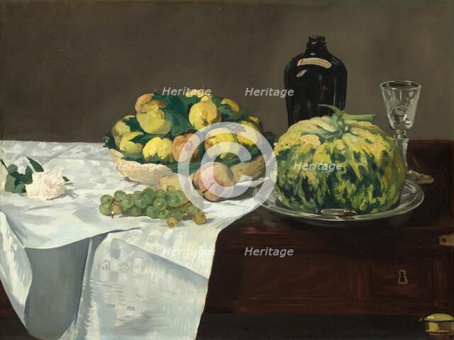 Still Life with Melon and Peaches, c. 1866. Creator: Edouard Manet.