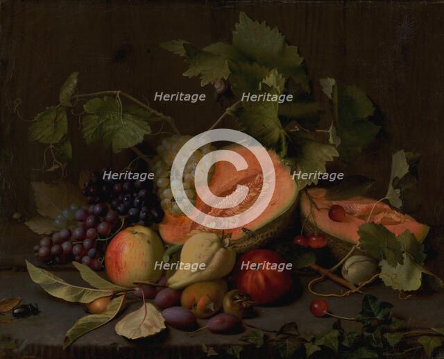 Still Life with Melons and Grapes, 1851. Creator: Otto Didrik Ottesen.