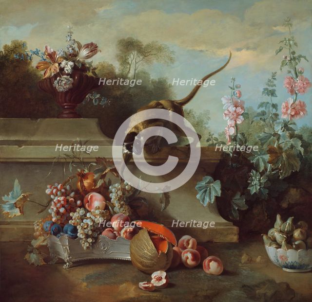 Still Life with Monkey, Fruits, and Flowers, 1724. Creator: Jean-Baptiste Oudry.