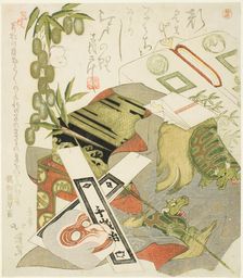 Still-Life with Monkey Mask, 1824. Creator: Totoya Hokkei