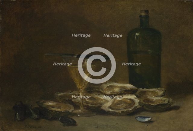 Still Life with Oysters, 1875-1877. Artist: Rousseau, Philippe (1816-1887)