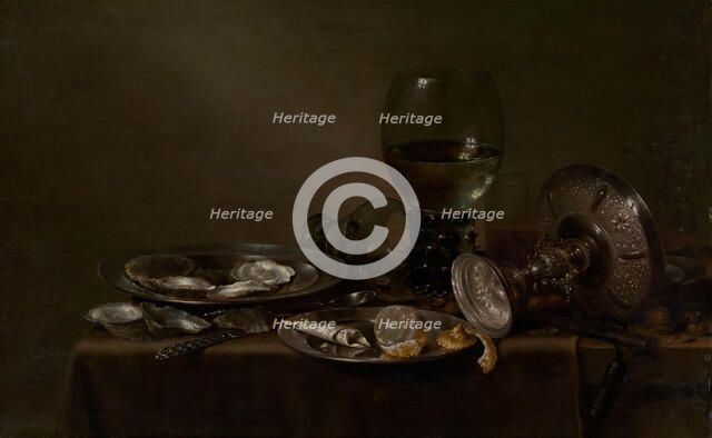 Still Life with Oysters, a Silver Tazza, and Glassware, 1635. Creator: Willem Claesz Heda.