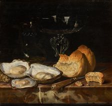 Still life with oysters, bread and Venetian wine glass, 1661. Creator: Fromantiou, Henri de (c. 1633/34-after 1693)
