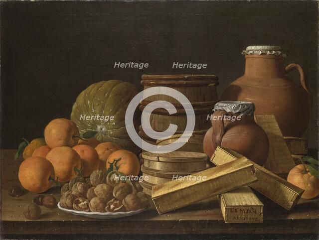 Still Life with Oranges and Walnuts, 1772. Artist: Meléndez, Luis (1716-1780)