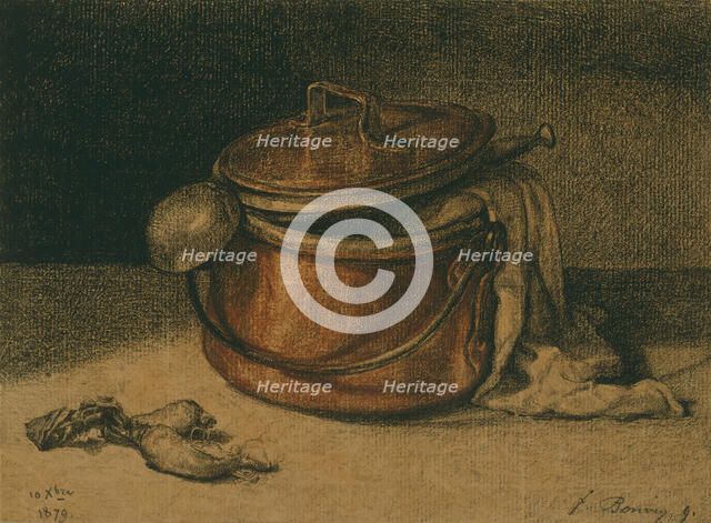 Still Life with a Copper Pot and Ladle, October 10, 1879. Creator: Francois Bonvin.
