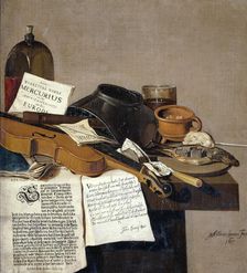 Still Life with a Copy of De Waere Mercurius, a Broadsheet with the News of Tromp's Victory..., 1655 Creator: Anthonie Leemans