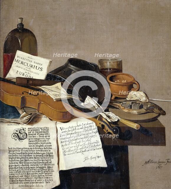 Still Life with a Copy of De Waere Mercurius, a Broadsheet with the News of Tromp's Victory..., 1655 Creator: Anthonie Leemans.
