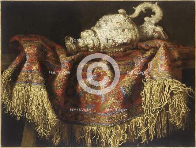Still Life with a Carpet, c. 1640. Creator: Fieravino (Il Maltese), Francesco (ca. 1610-1660).