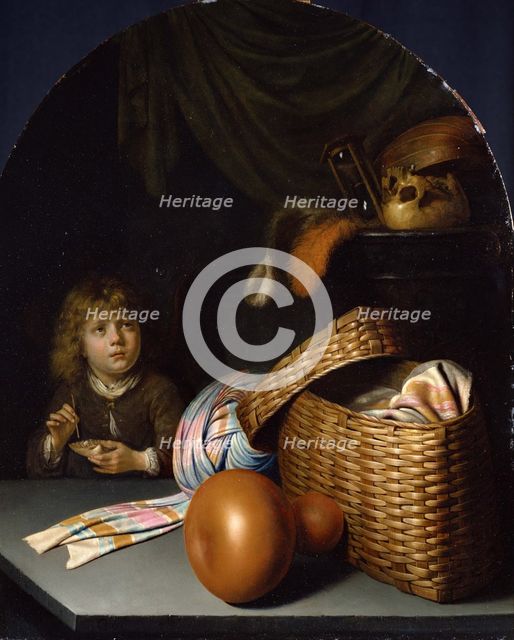 Still Life with a Boy Blowing Soap-bubbles, c. 1635. Artist: Dou, Gerard (Gerrit) (1613-1675)
