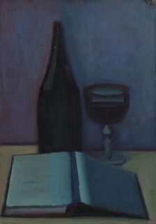 Still Life with a Book, a Glass and a Bottle, 1927. Creator: Vilhelm Lundstrom