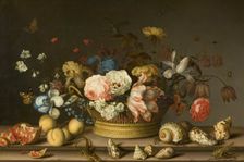 Still Life with a Basket of Flowers, early 1630s. Creator: Balthasar van der Ast