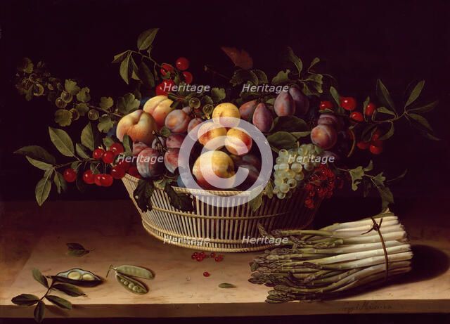 Still Life with a Basket of Fruit and a Bunch of Asparagus, 1630. Creator: Louise Moillon.