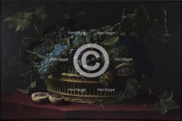 Still life with a basket of grapes.