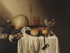 Still Life with a Bearded Man Crock and a Nautilus Shell Cup, First Half of 17th century. Creator: Stomme, Marten Boelema de (1611-1644)