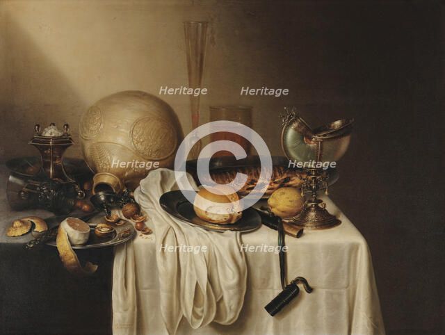 Still Life with a Bearded Man Crock and a Nautilus Shell Cup, First Half of 17th century. Creator: Stomme, Marten Boelema de (1611-1644).