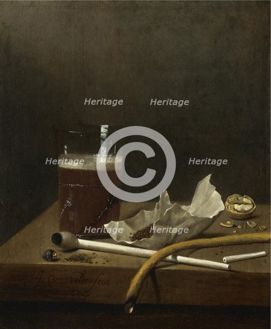 Still life with a glass of beer, a pipe, tobacco and other requisites of smoking, 1658. Artist: Velde, Jan Jansz. van de III (1620-1662)