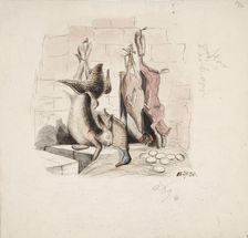 Still Life with a Dead Hare, Mallard, Partridge, Skinned Hare and Hen, 1850. Creator: Karl Anders Ekman