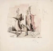 Still Life with a Dead Hare, Mallard, Partridge, Skinned Hare and Hen, 1850. Creator: Karl Anders Ekman