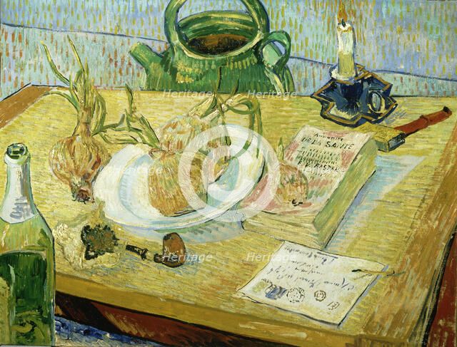Still Life with a drawing board, pipe, onions and sealing wax. Artist: Gogh, Vincent, van (1853-1890)
