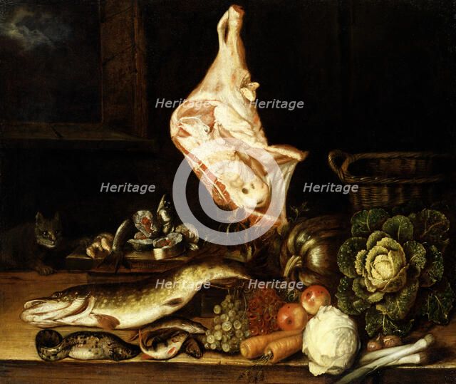 Still Life with a Joint of Veal, Greens and Fish. Creator: Christian von Thum.