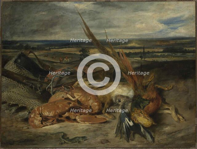 Still Life with a Lobster, 1827. Creator: Delacroix, Eugène (1798-1863).