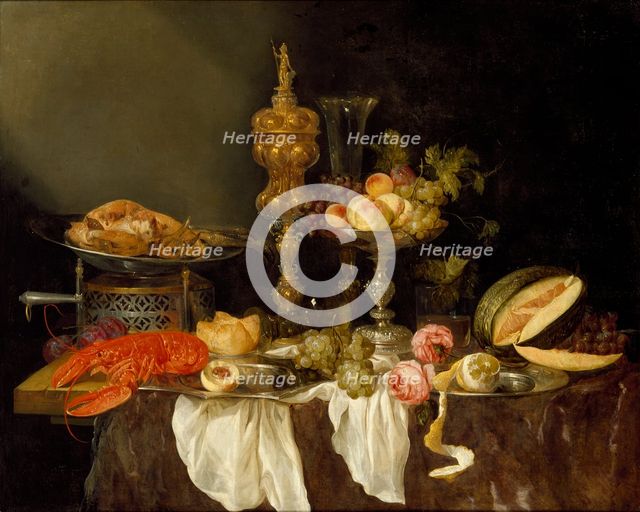 Still Life with a Lobster and Turkey, c1653. Artist: Abraham van Beyeren.