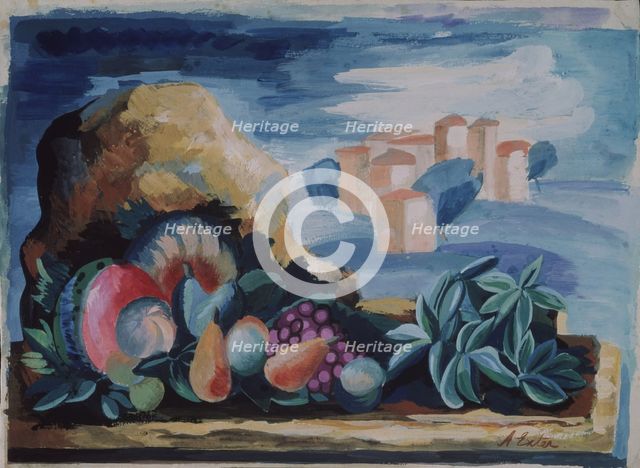 Still life with a landscape, 1930s. Artist: Exter, Alexandra Alexandrovna (1882-1949)