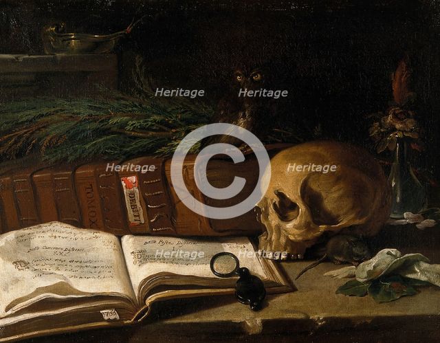Still life with a ledger, a skull and other objects, 1766. Creator: Unknown.