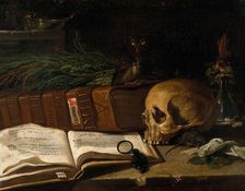 Still life with a ledger, a skull and other objects, 1766. Creator: Unknown