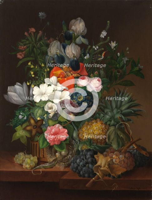 Still Life with a Lizard and Flowers, 1826.