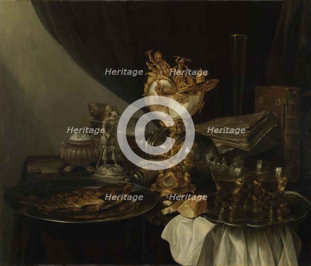Still Life with a Nautilus Cup, c. 1645. Artist: Heda, Gerrit Willemsz. (c. 1625-1649)