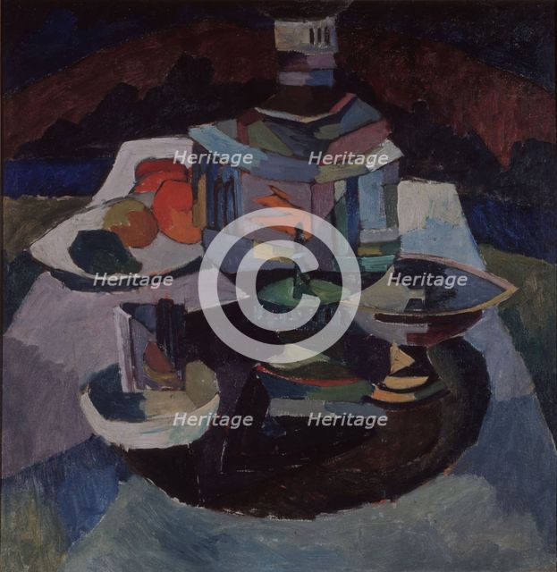 Still life with a samovar, 1913. Artist: Lentulov, Aristarkh Vasilyevich (1882-1943)