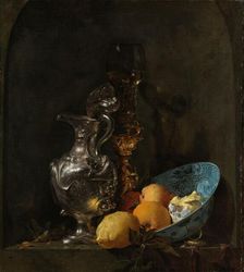 Still Life with a Silver Jug and a Porcelain Bowl, 1655-1660. Creator: Willem Kalf