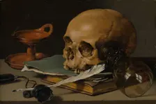 Still Life with a Skull and a Writing Quill, 1628. Creator: Pieter Claesz