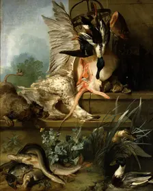 Still Life with a Spaniel Chasing Ducks ("Water"), 1719. Creator: Jean-Baptiste Oudry