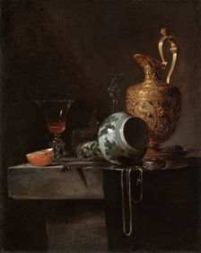 Still Life with a Porcelain Vase, Silver-gilt Ewer, and Glasses, between c1643 and c1644. Creator: Willem Kalf