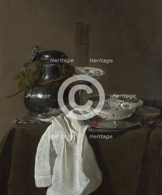 Still Life with a Pewter Flagon and Two Ming Bowls, 1651. Artist: Treck, Jan Jansz. (1605-1652)