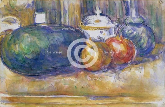 Still-Life with a Watermelon and Pomegranates, 1900-1906. Creator: Paul Cezanne.