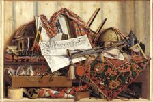 Still Life with a Trumpet and a Celestial Globe, Trompe l´oeil, 1670. Creator: Cornelis Norbertus Gysbrechts