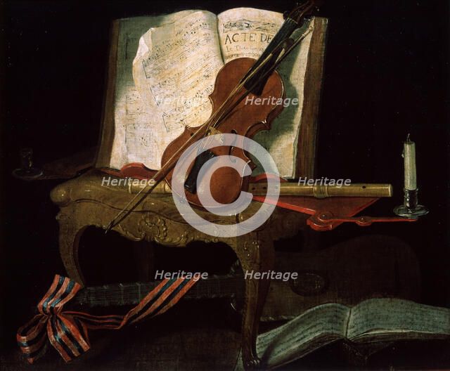 'Still Life with a Violin', 19th century. Artist: Pierre Justin Ouvrie