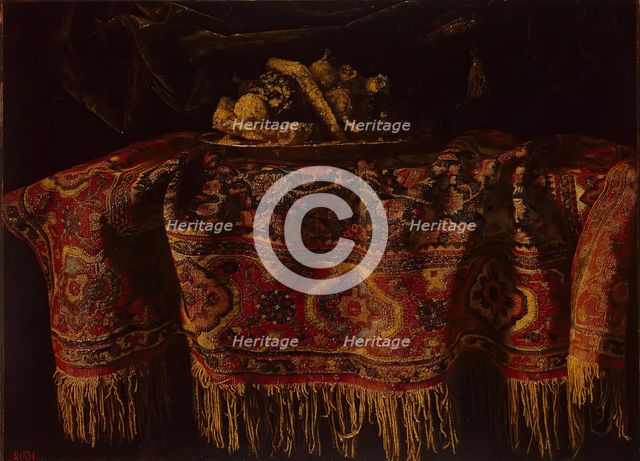 Still Life with an Oriental Carpet, 1650. Creator: Francesco Maltese.