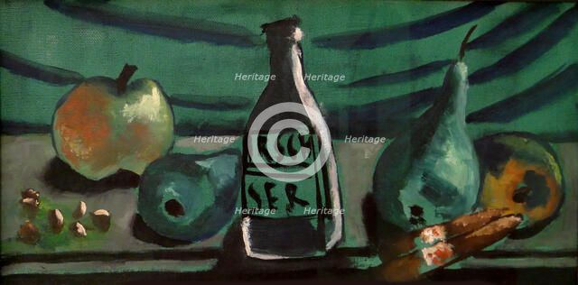 Still life with apple and pear (Still life with kirsch bottle), 1928. Creator: Beckmann, Max (1884-1950).