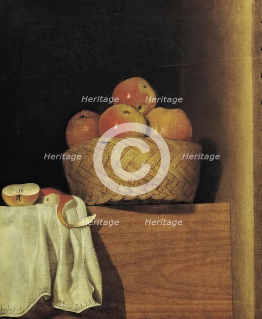 Still life with apple basket, 1754. Creator: Anna Maria Punz.