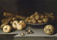 Still Life with Apples, Walnuts and Sugar Cane, 1645. Creator: Pedro de Medina Valbuena